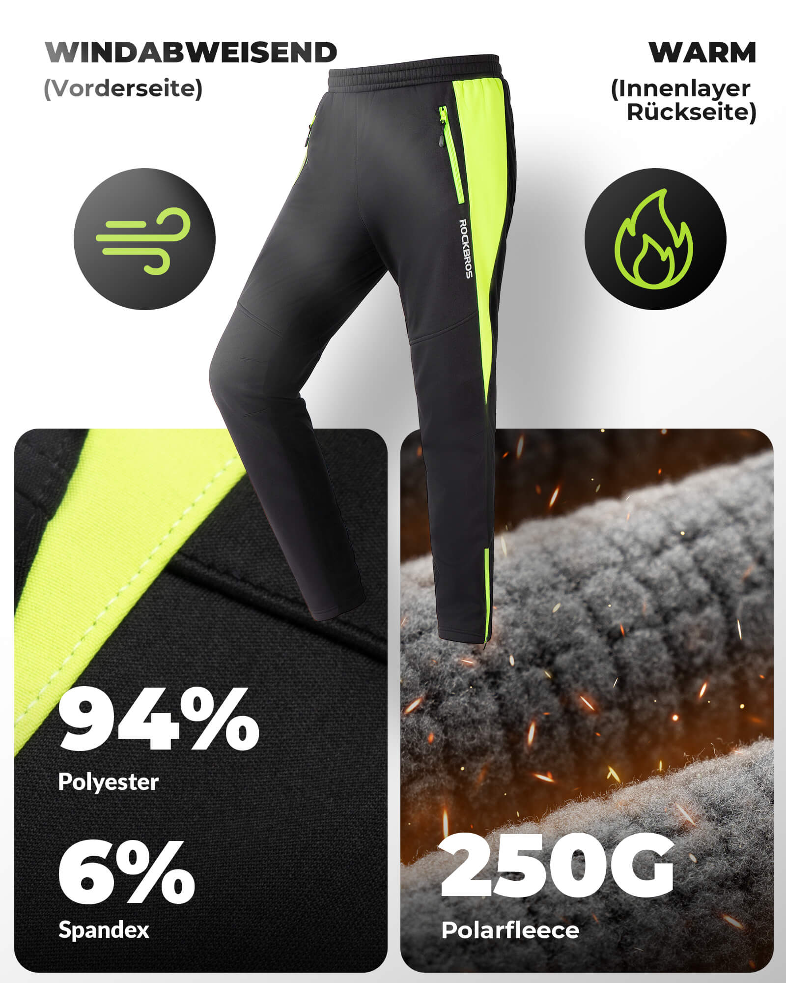 ROCKBROS Fahrrad Hose Wasserdichte Radlerhose Frühling Leuchtendes Grün - ROCKBROS-EU