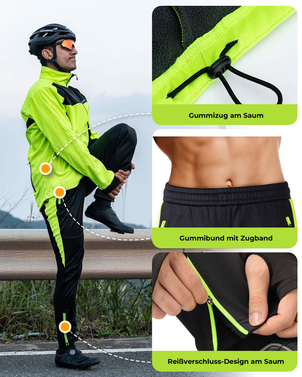 ROCKBROS Fahrrad Jacke & Hose Frühling Fahrradanzug Leuchtendes Grün - ROCKBROS-EU