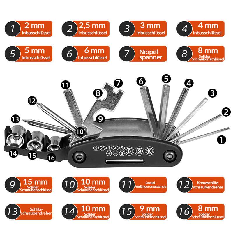 ROCKBROS Fahrrad Multifunktionswerkzeug 16 in 1 Reparatur Werkzeug - ROCKBROS-EU