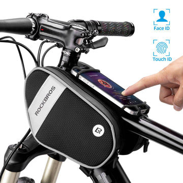 fahrradtasche mit smartphonehalterung 1.5L Bike Frame Bag with 360 Rotating Phone Holder Black – ROCKBROS-DE