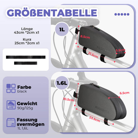 ROCKBROS Fahrrad Rahmentasche wasserdicht Staubfest Schwarz 1L/1,6 L - ROCKBROS-EU
