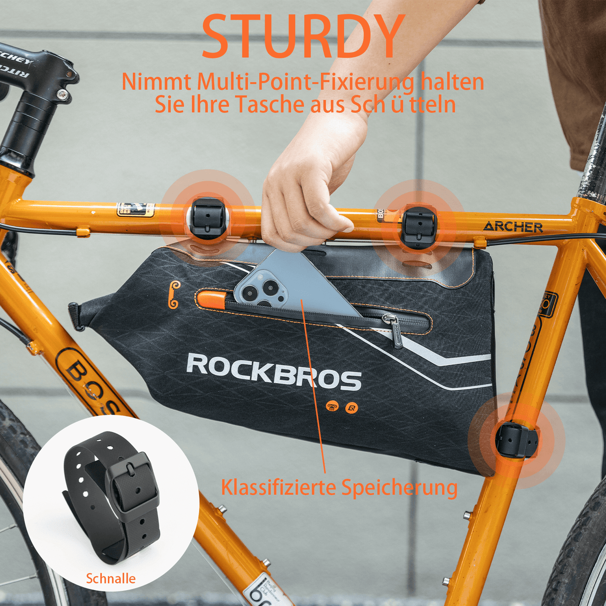 ROCKBROS Fahrrad Rahmentasche wasserdichte Dreiecktasche 3,5L Schwarz - ROCKBROS-EU