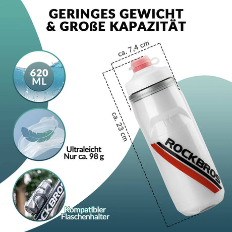 ROCKBROS Fahrradflasche 620 ml Sportflasche mit 5 Stunden Kühlhaltefunktion - ROCKBROS-EU