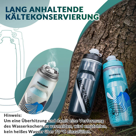 ROCKBROS Fahrradflasche 620 ml Sportflasche mit 5 Stunden Kühlhaltefunktion - ROCKBROS-EU