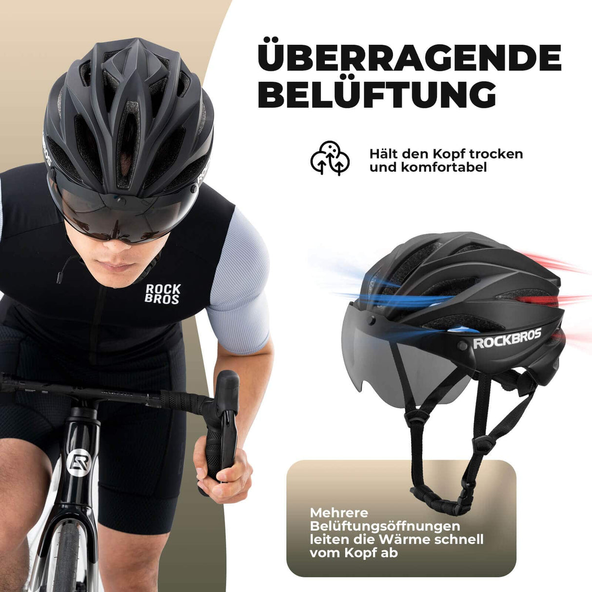 ROCKBROS Fahrradhelm Magnetischer Abnehmbarer MTB Helm mit Visier - ROCKBROS-EU