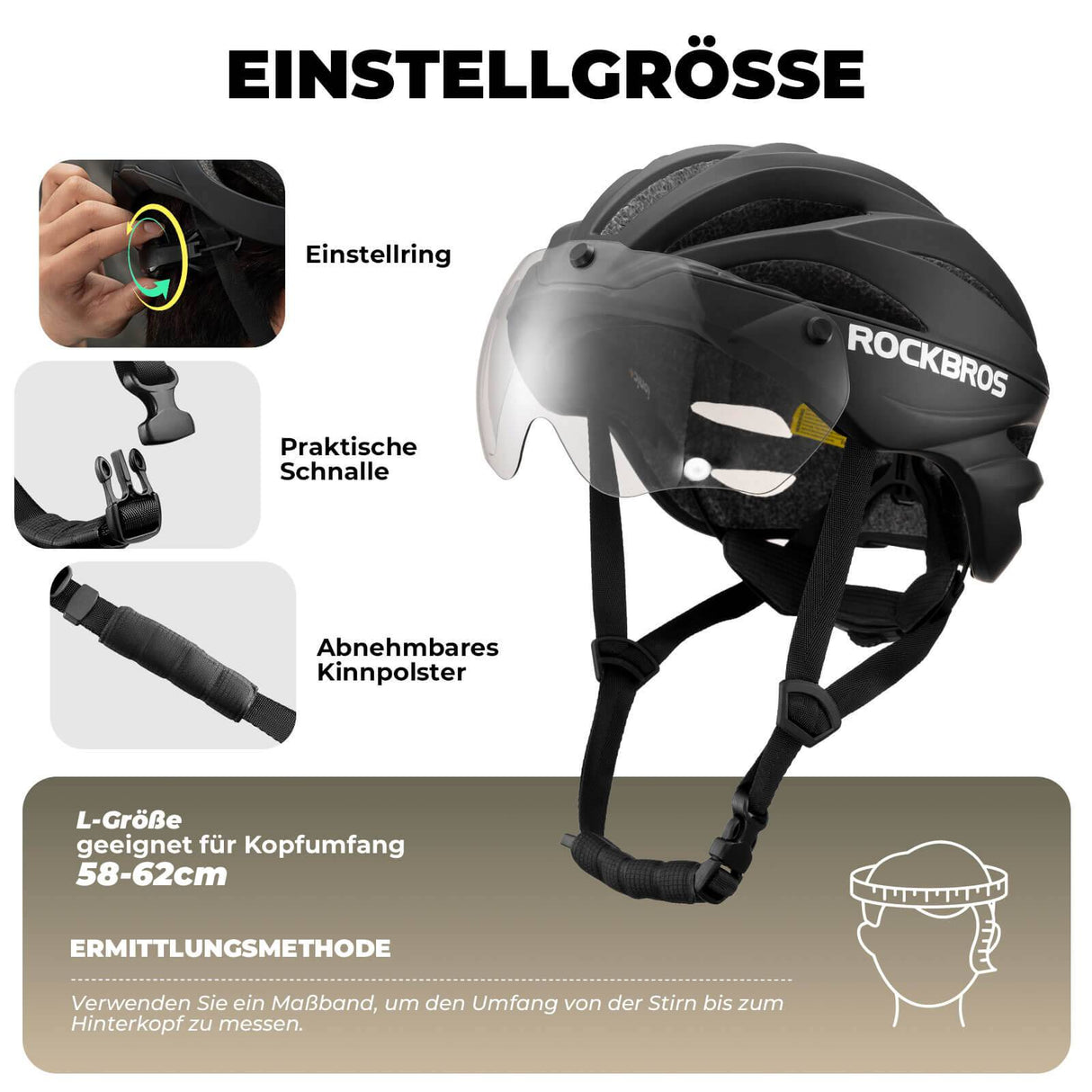 ROCKBROS Fahrradhelm Magnetischer Abnehmbarer MTB Helm mit Visier - ROCKBROS-EU