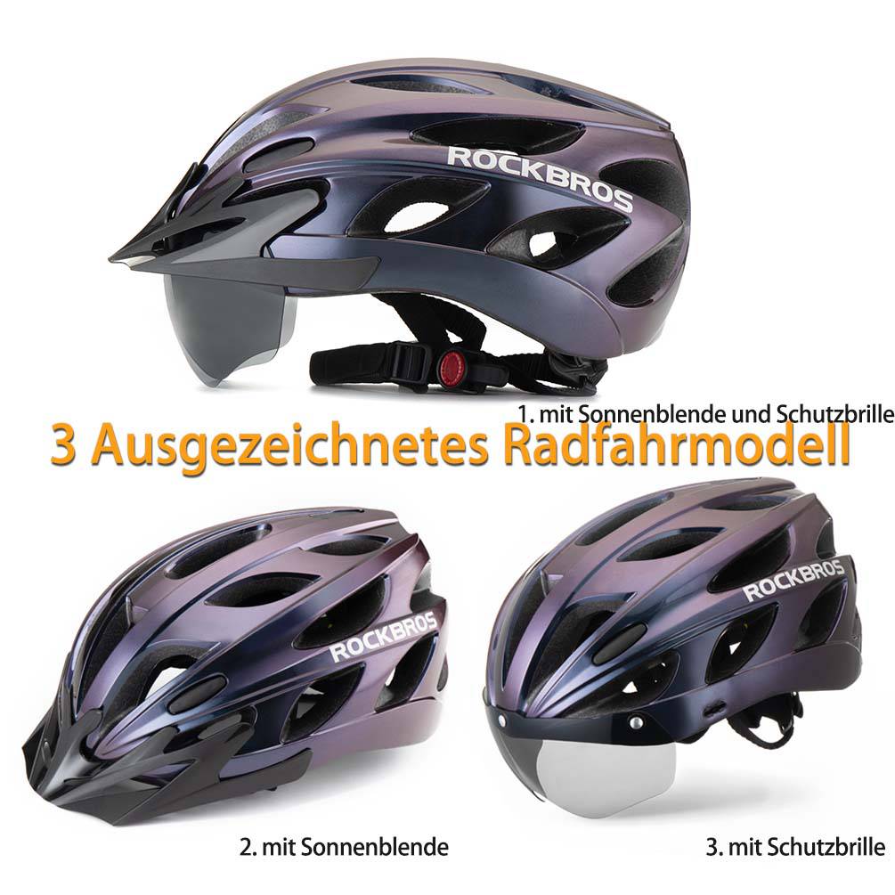 ROCKBROS Fahrradhelm mit integrierter abnehmbarer Magnetbrillen & Visier - ROCKBROS-EU