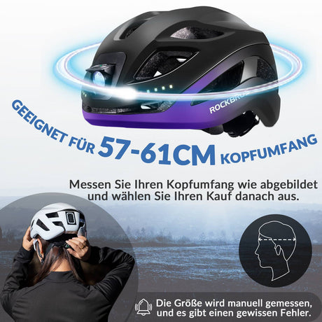 ROCKBROS Fahrradhelm mit Licht, mit USB 1800 mAh Atmungsaktiv 58-60 cm - ROCKBROS-EU