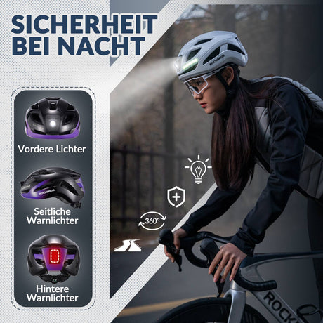 ROCKBROS Fahrradhelm mit Licht, mit USB 1800 mAh Atmungsaktiv 58-60 cm - ROCKBROS-EU