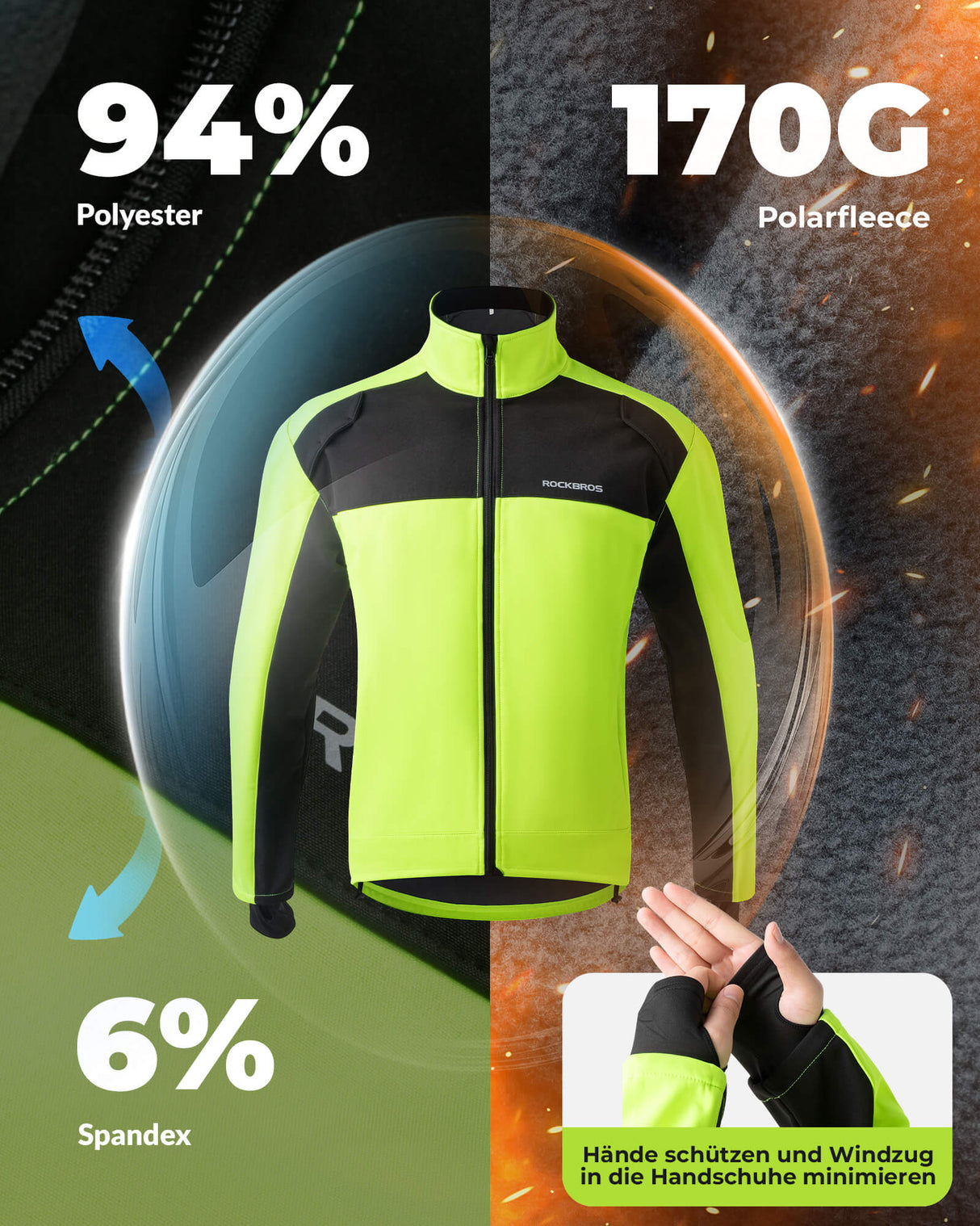 ROCKBROS Fahrradjacke Frühling Herren Radjacke Leuchtendes Grün - ROCKBROS-EU