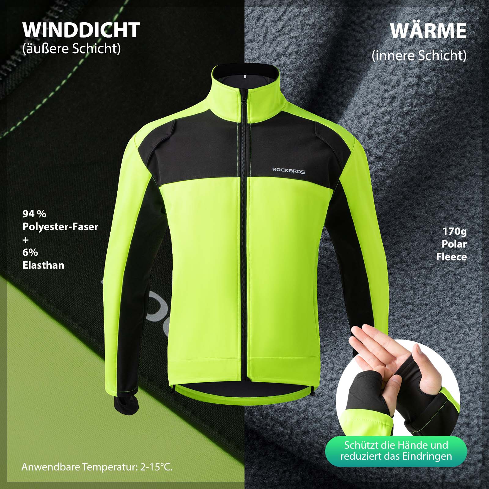 ROCKBROS Fahrradjacke Frühling Herren Radjacke Leuchtendes Grün - ROCKBROS-EU