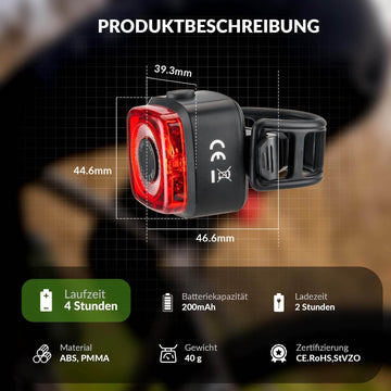 rennrad rücklicht usb ROCKBROS Fahrradlicht IPX5 Wasserdicht Rücklicht Wiederaufladbar mit U – ROCKBROS-DE