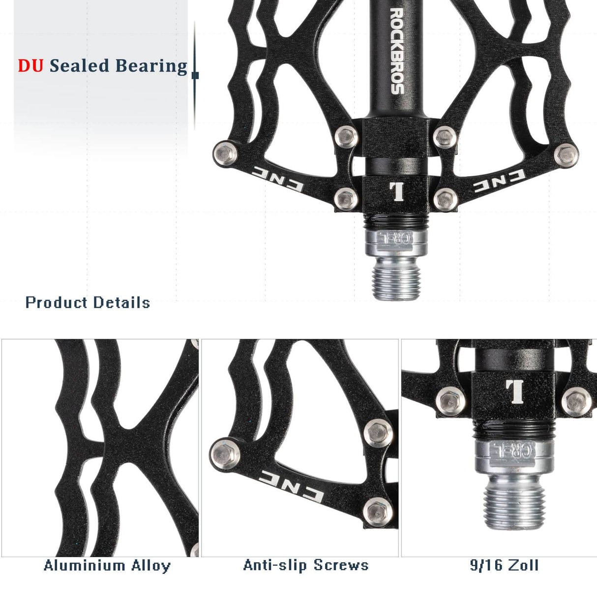 ROCKBROS Fahrradpedale 9/16 Zoll CNC Aluminium mit abgedichteten Lagern - ROCKBROS-EU