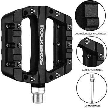 ROCKBROS Mountain Bike Pedals - Nylon Flat Pedals With 2 Sealed Bearings, 9/16" Axle