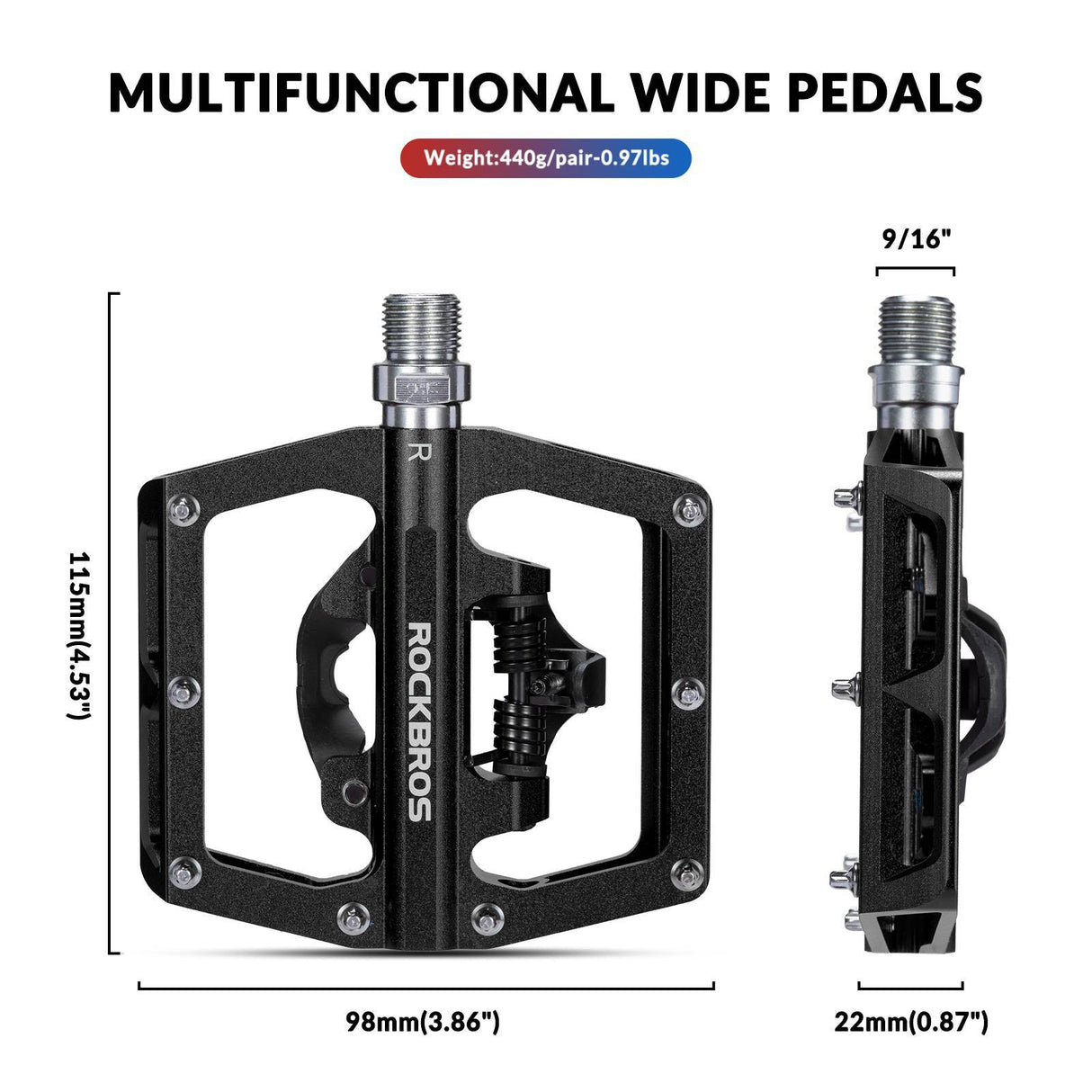 ROCKBROS Fahrradpedale Alu 2 in 1 SPD Pedale für MTB Rennrad Stadtrad - ROCKBROS-EU