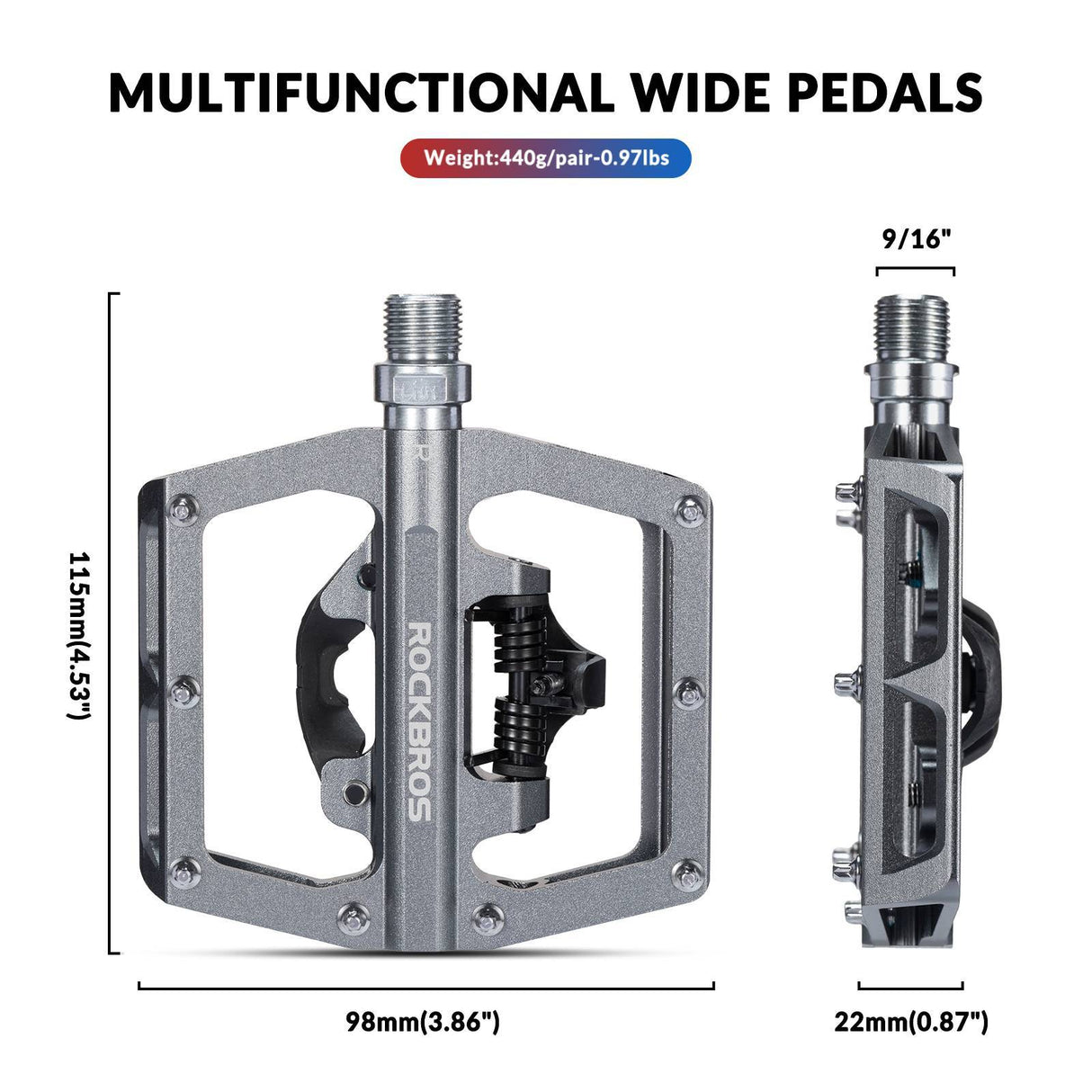 ROCKBROS Fahrradpedale Alu 2 in 1 SPD Pedale für MTB Rennrad Stadtrad - ROCKBROS-EU