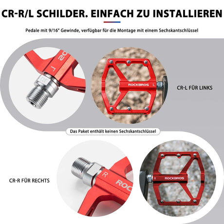 ROCKBROS Fahrradpedale mit Reflektoren aus Aluminiumlegierung 9/16 Zoll - ROCKBROS-EU