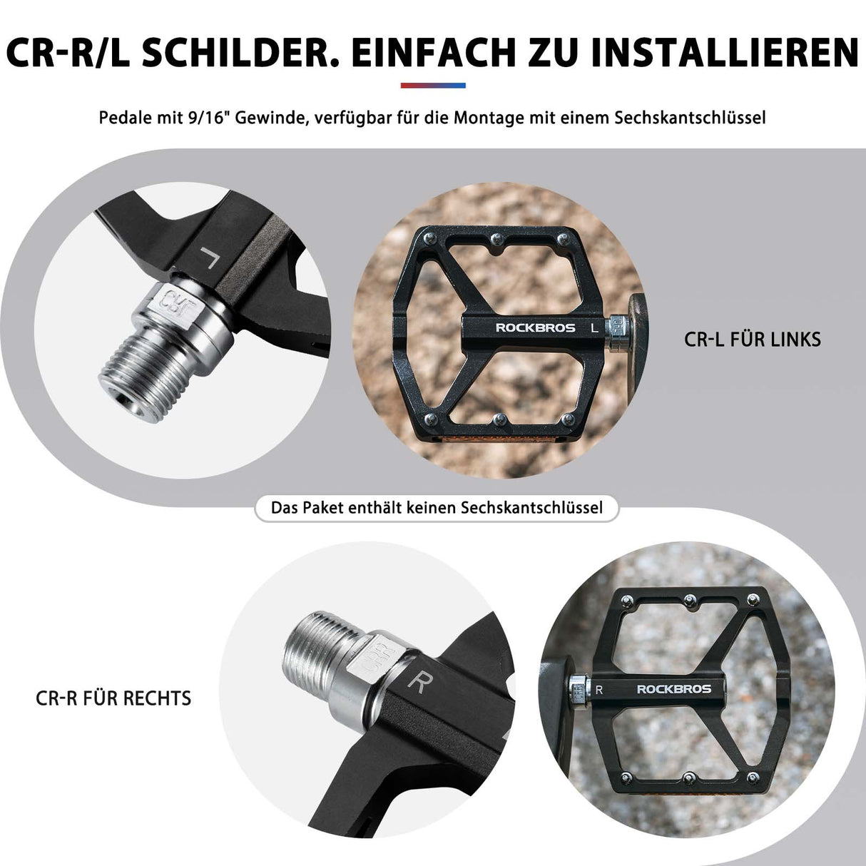 ROCKBROS Fahrradpedale mit Reflektoren aus Aluminiumlegierung 9/16 Zoll - ROCKBROS-EU