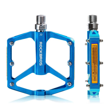 ROCKBROS 9/16 Pédales de vélo, Pédales de VTT en Alliage d'aluminium avec Roulements Scellés, Pédales Antidérapantes Réfléchissant Noir Bleu