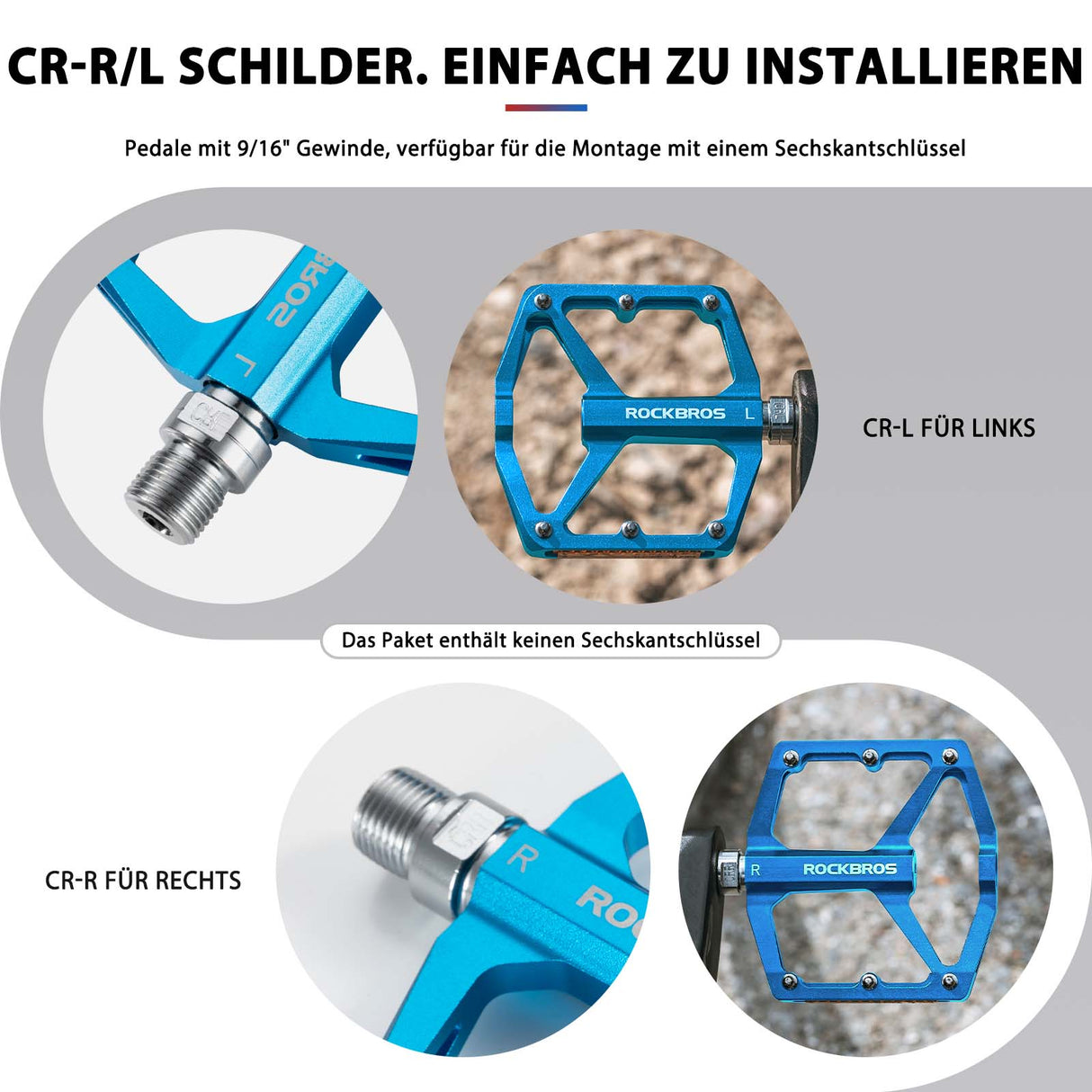 ROCKBROS Fahrradpedale mit Reflektoren aus Aluminiumlegierung 9/16 Zoll - ROCKBROS-EU