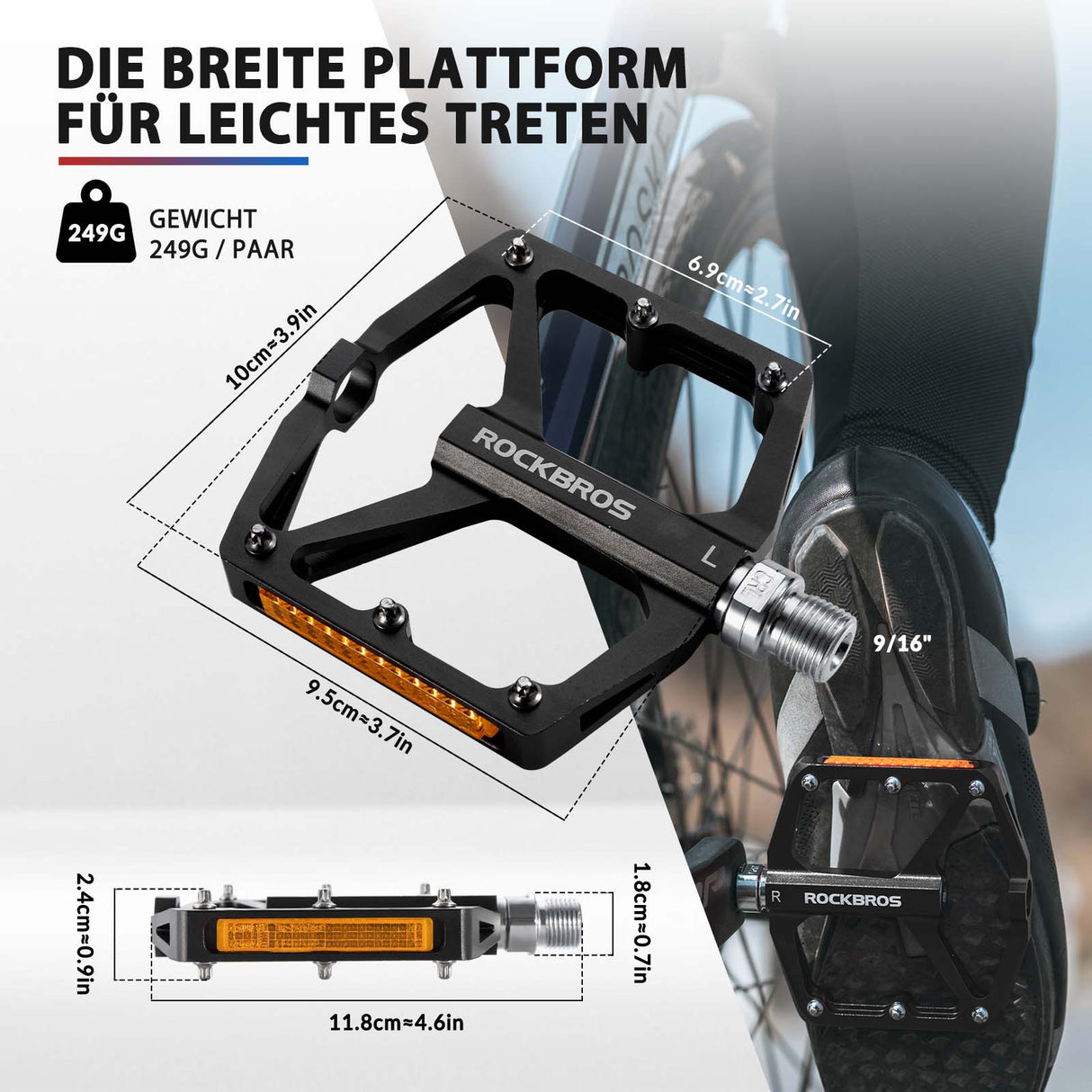 ROCKBROS Fahrradpedale mit Reflektoren aus Aluminiumlegierung 9/16 Zoll - ROCKBROS-EU