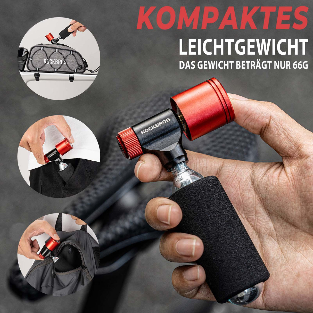 ROCKBROS Fahrradpumpe CO2 Kartuschenpumpe Minipumpe mit Druckdosierventil - ROCKBROS-EU