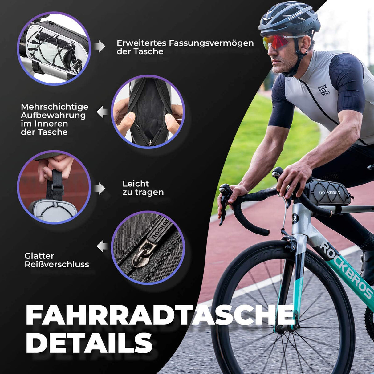 ROCKBROS Fahrradtasche Oberrohrtasche 1 L Vollständig Reflektierend Schwarz Silbrig - ROCKBROS-EU