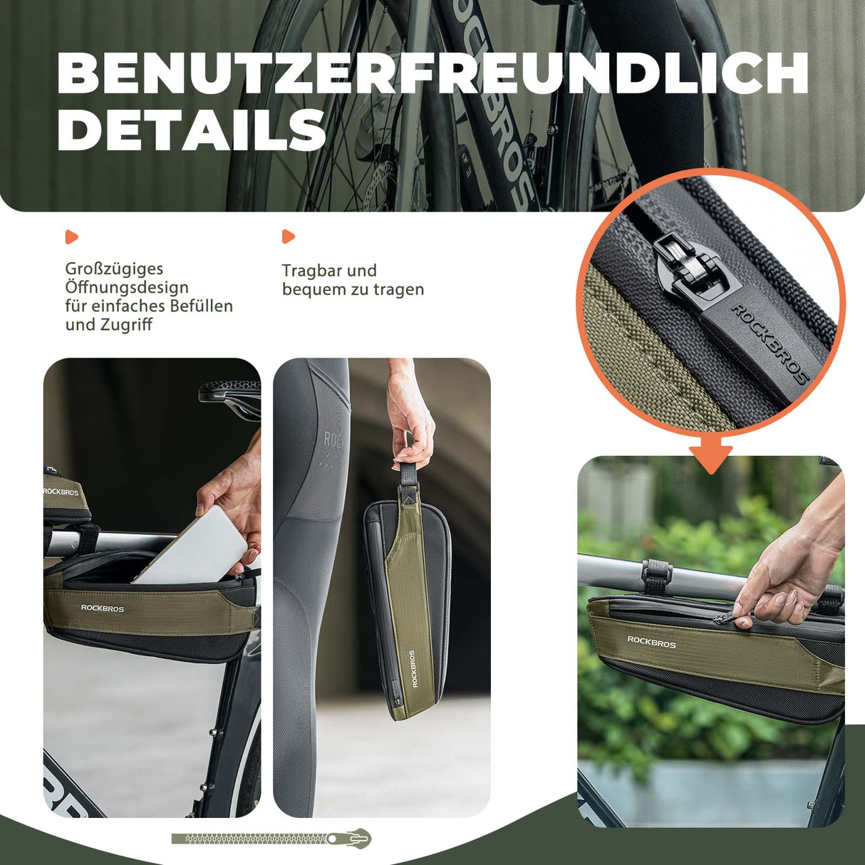 ROCKBROS Fahrradtasche Reflektierende Kapazität von 1,4L Rahmentasche - ROCKBROS-EU