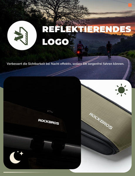 ROCKBROS Fahrradtasche Reflektierende Oberrohrtasche Dunkelgrün 0.65L - ROCKBROS-EU