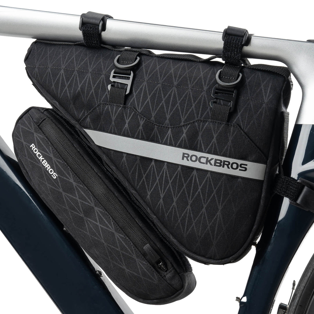 ROCKBROS Fahrradtasche Set 2 in 1 Abnehmbar Rahmentasche 1,3+0,7 L Schwarz  – ROCKBROS-DE
