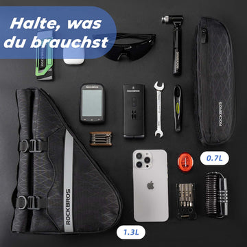fahrradtaschen einzeln abnehmbar ROCKBROS Fahrradtasche Set 2 in 1 Abnehmbar Rahmentasche 1,3+0,7 L Schwarz  – ROCKBROS-DE