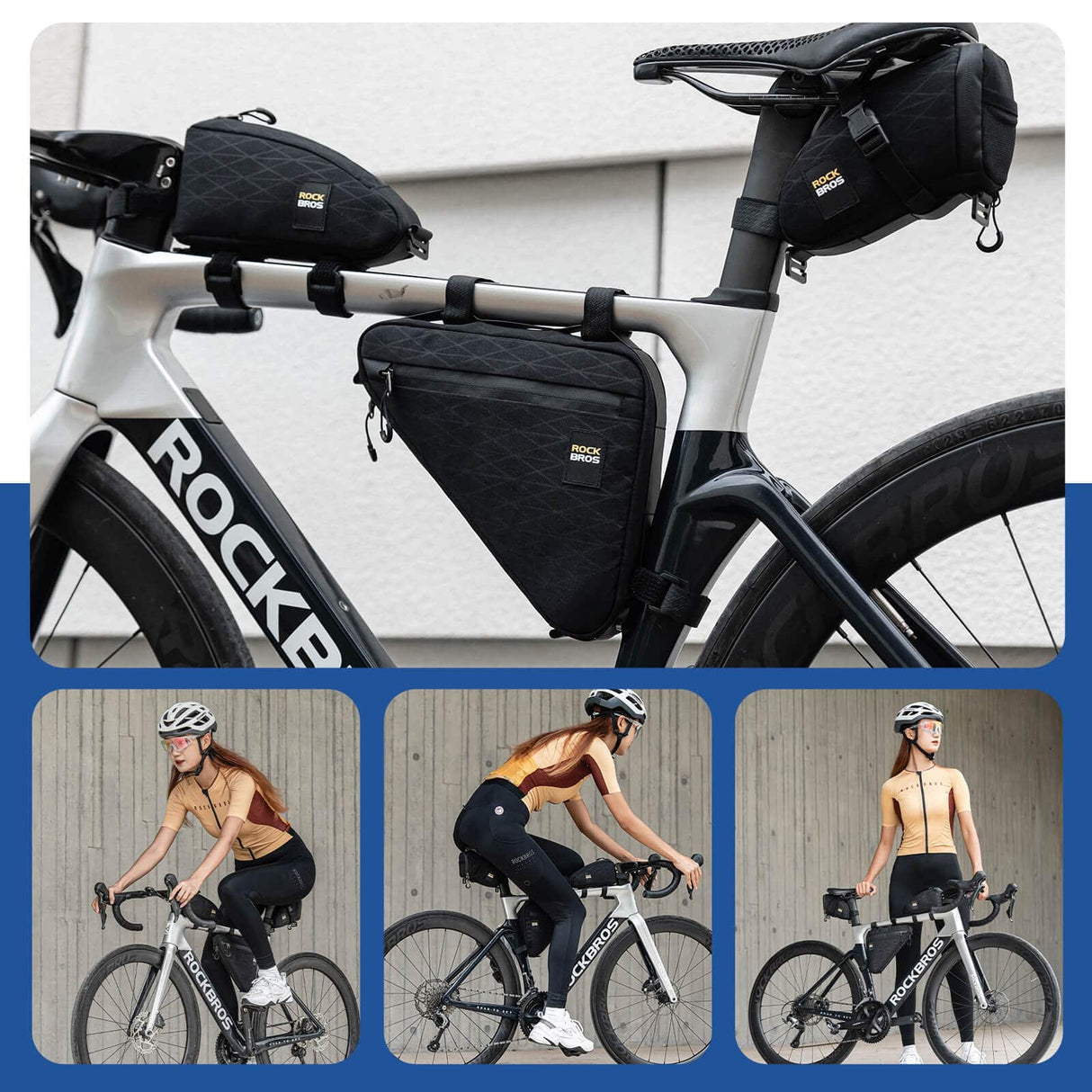 ROCKBROS Fahrradtasche Set Rahmentasche*2+Satteltasche*1 mit Verstellbarer Schultergurt 1,2L - ROCKBROS-EU