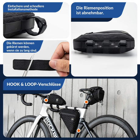 ROCKBROS Fahrradtasche Set Rahmentasche*2+Satteltasche*1 mit Verstellbarer Schultergurt 1,2L - ROCKBROS-EU