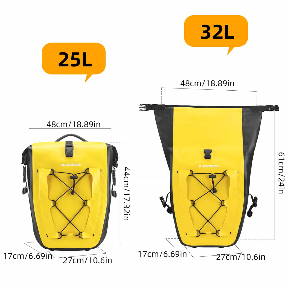 ROCKBROS Gepäckträgertasche 25L-32L 100 % wasserdicht mit Tragegriff - ROCKBROS-EU