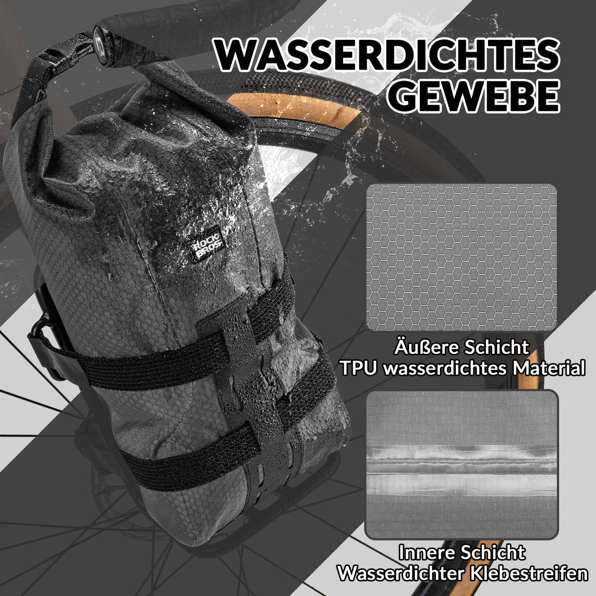 ROCKBROS Gepäckträgertasche Gepäckträger für Vordergabel 2,7 L, Wasserdicht - ROCKBROS-EU