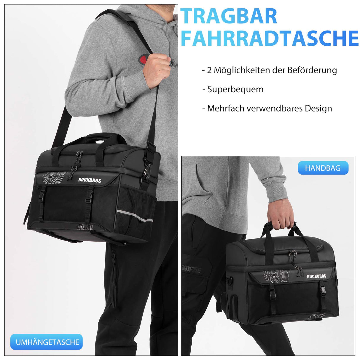 ROCKBROS Gepäckträgertasche mit Schultergurt Kühltasche isolierte Lunch Tasche Schwarz - ROCKBROS-EU