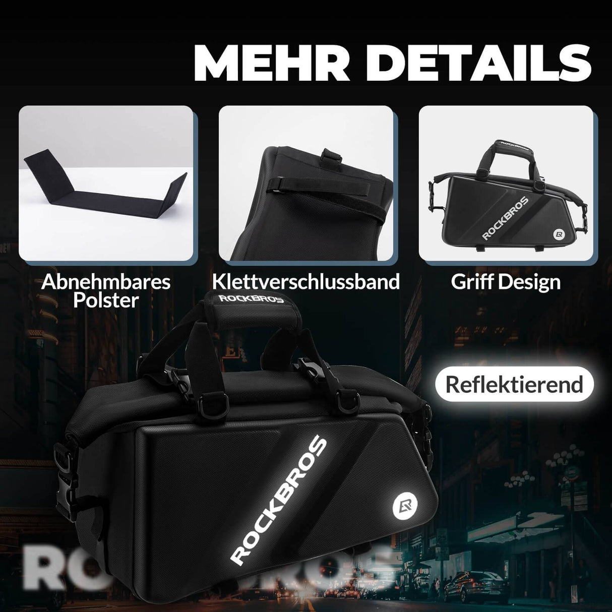 ROCKBROS Gepäckträgertasche Reflektierend Transporttasche 11,6 L mit Schultergurt - ROCKBROS-EU