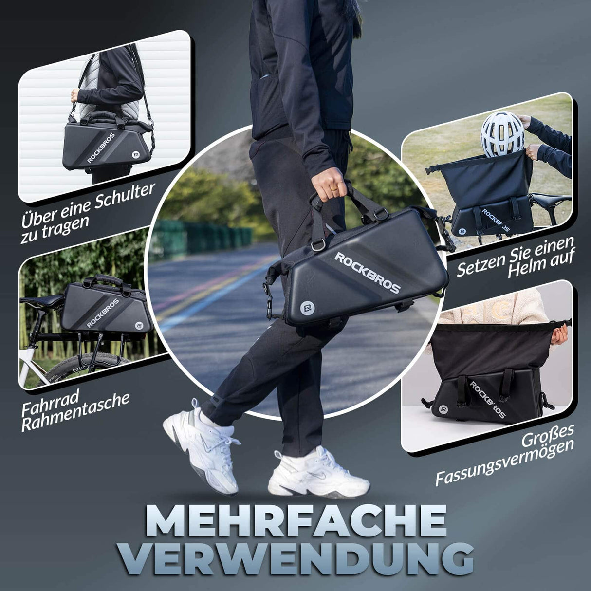 ROCKBROS Gepäckträgertasche Reflektierend Transporttasche 11,6 L mit Schultergurt - ROCKBROS-EU