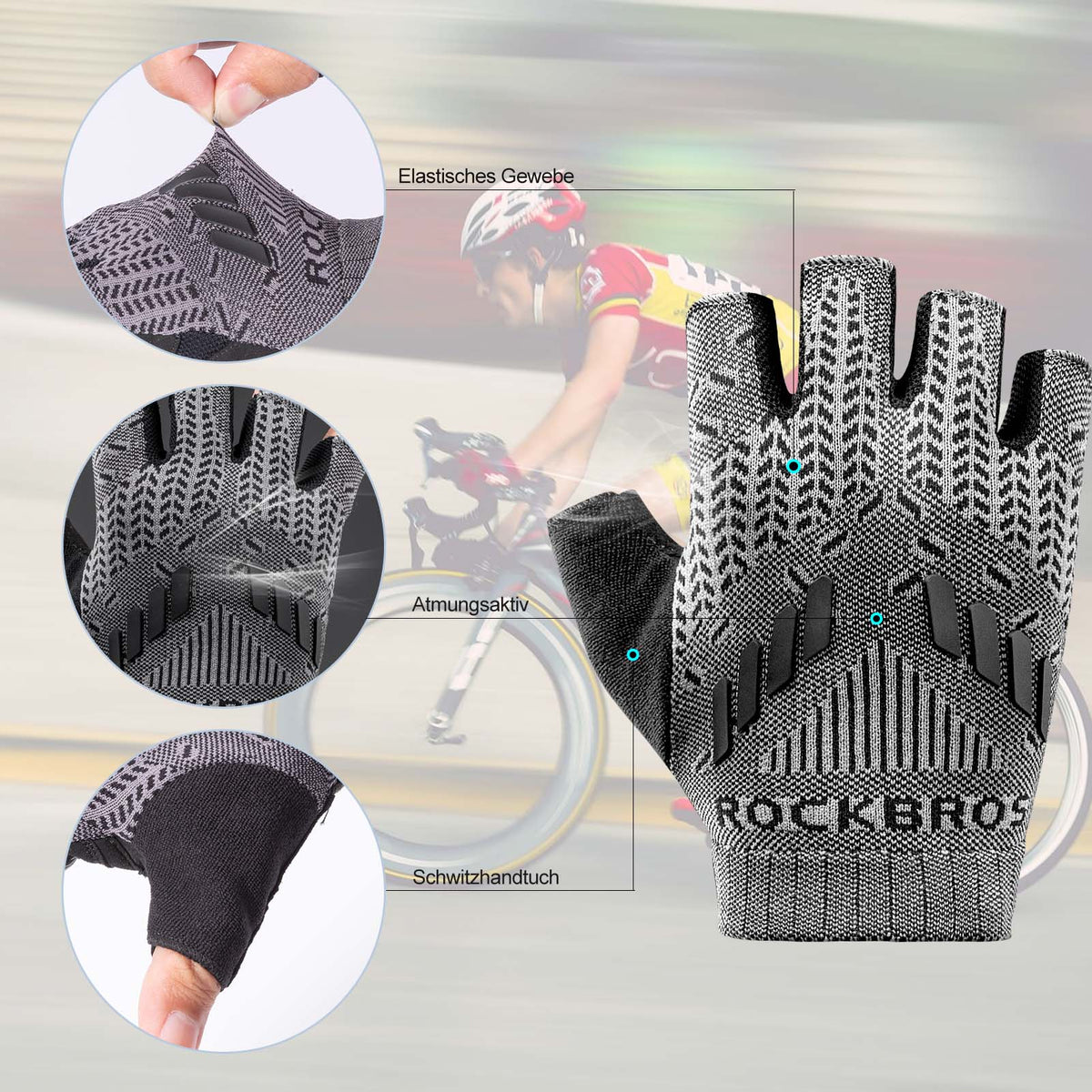 absatzloser bike handschuh ROCKBROS Half Finger Shock Absorbing Cycling Handschuhe Sommer Herren – ROCKBROS-DE
