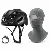 ROCKBROS Bundle: schwarzer Fahrradhelm mit Licht und dunkelgraue Fleece-Sturmhaube