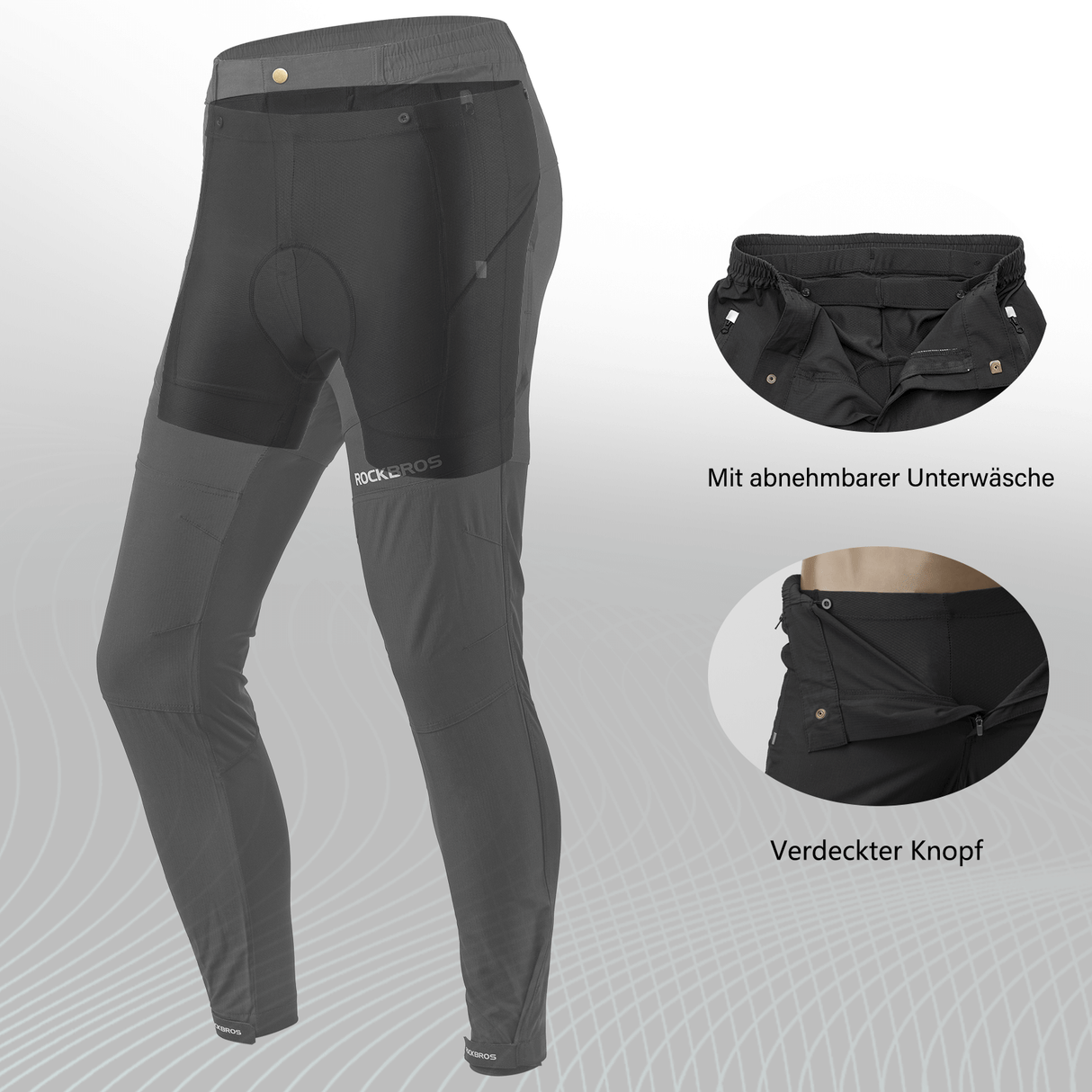 ROCKBROS Herren Radhose mit abnehmbarer gepolsterter - ROCKBROS-EU