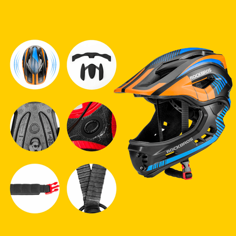 ROCKBROS Kinder helm Integriert Fahrradhelm mit Abnehmbarem Kinnschutz - ROCKBROS-EU