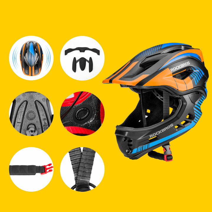 ROCKBROS Kinder helm Integriert Fahrradhelm mit Abnehmbarem Kinnschutz - ROCKBROS-EU