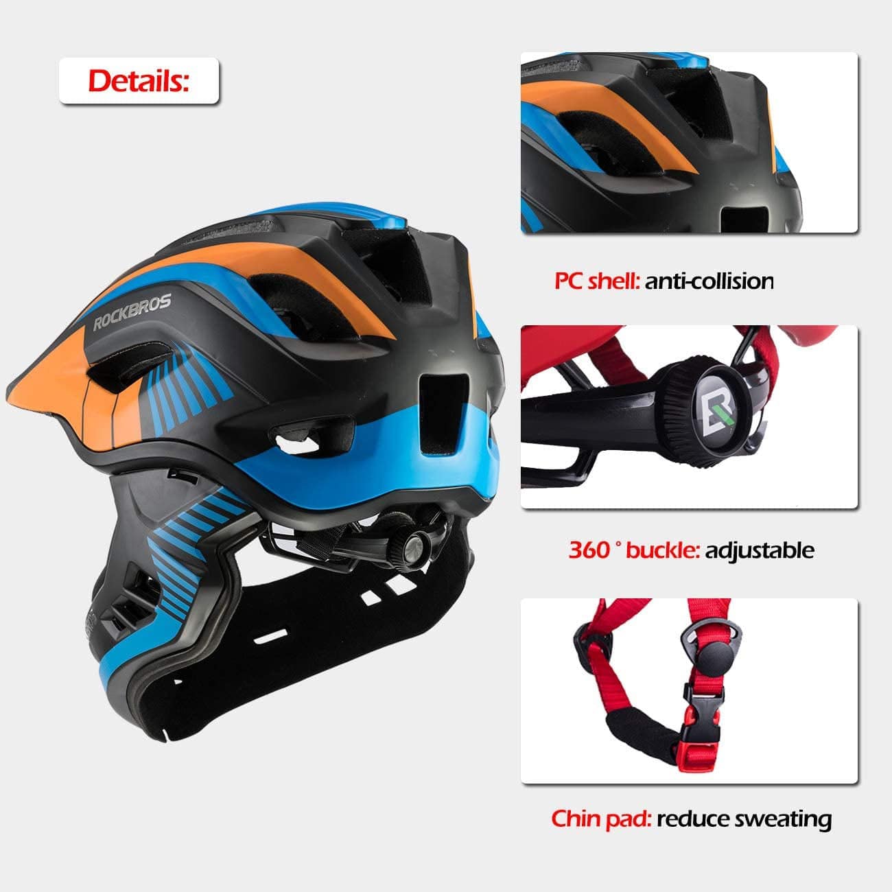 ROCKBROS Kinder helm Integriert Fahrradhelm mit Abnehmbarem Kinnschutz - ROCKBROS-EU