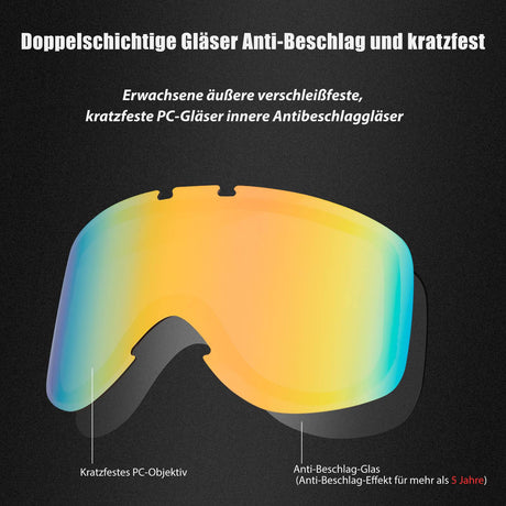 ROCKBROS Kinder Skibrille 100 % UV-Schutz winddicht Ski Schutzbrille - ROCKBROS-EU