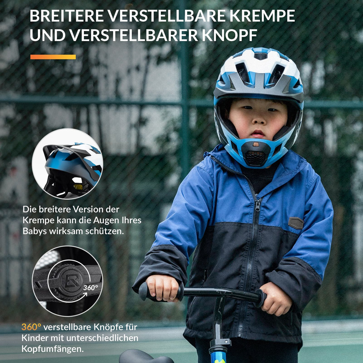 ROCKBROS Kinderhelm BMX MTB Downhill Helm mit Abnehmbarem Kinnschutz und Krempe - ROCKBROS-EU