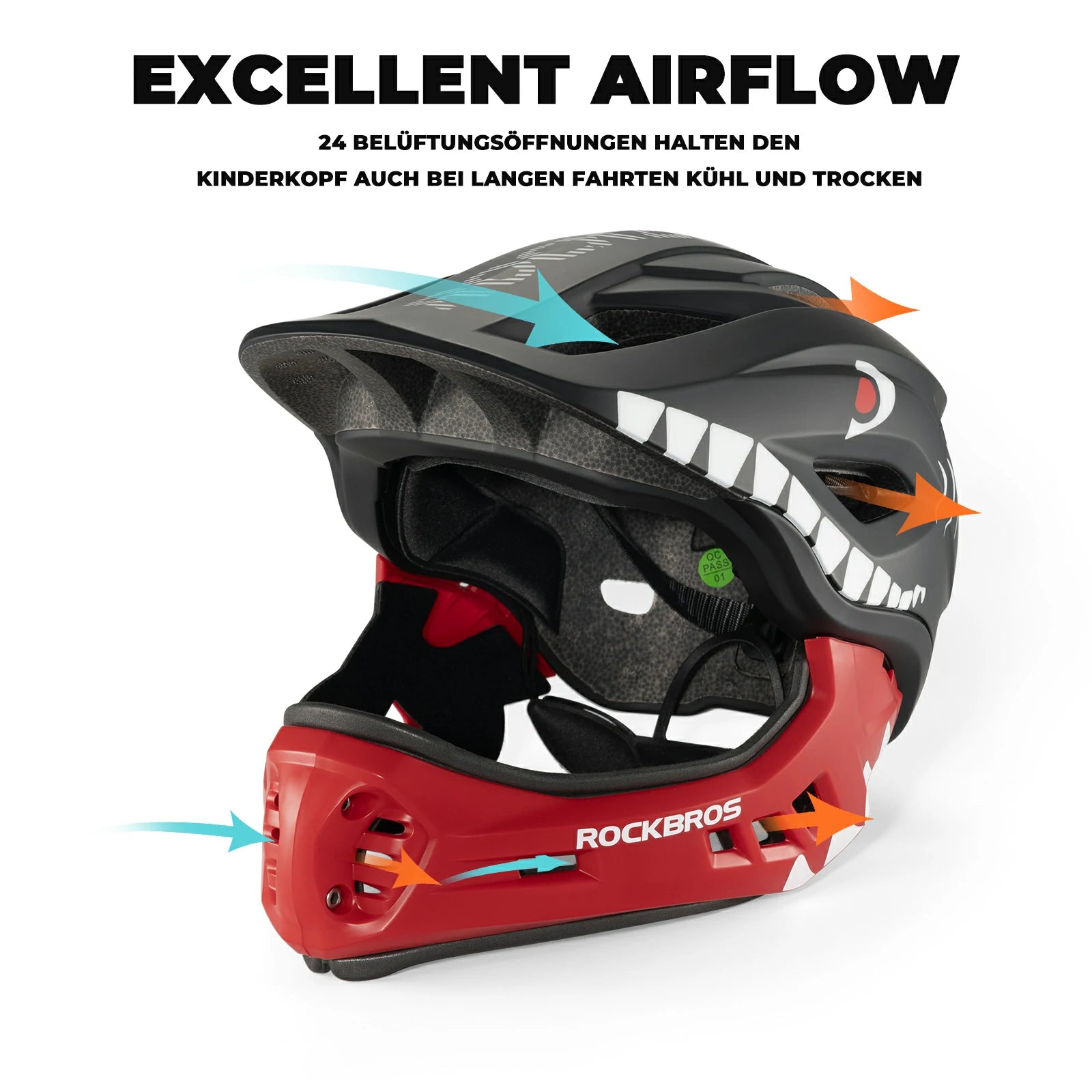 rockbros cartoon integral kinderhelm, 2-in-1 mit einem klick abnehmbarem kinnschutz