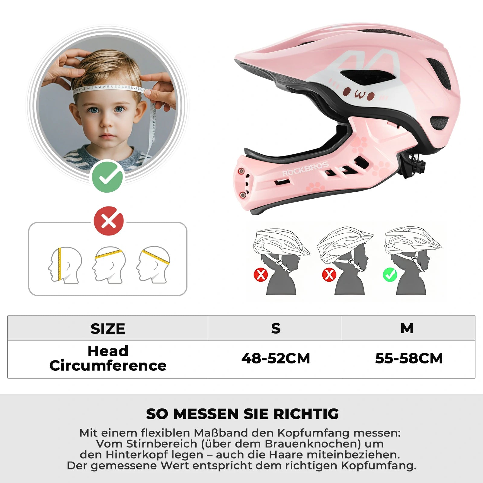 rockbros cartoon integral kinderhelm, 2-in-1 mit einem klick abnehmbarem kinnschutz