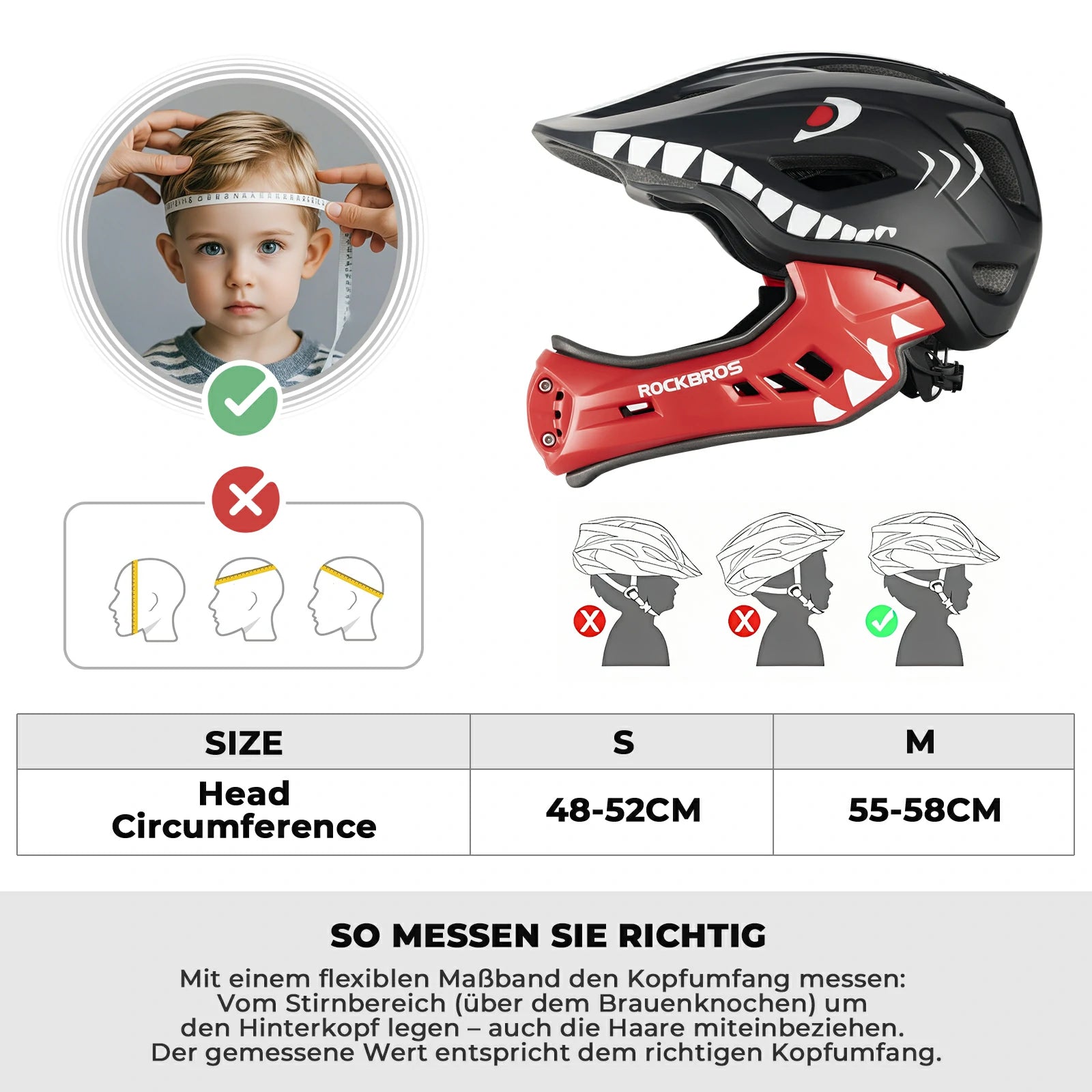 rockbros cartoon integral kinderhelm, 2-in-1 mit einem klick abnehmbarem kinnschutz