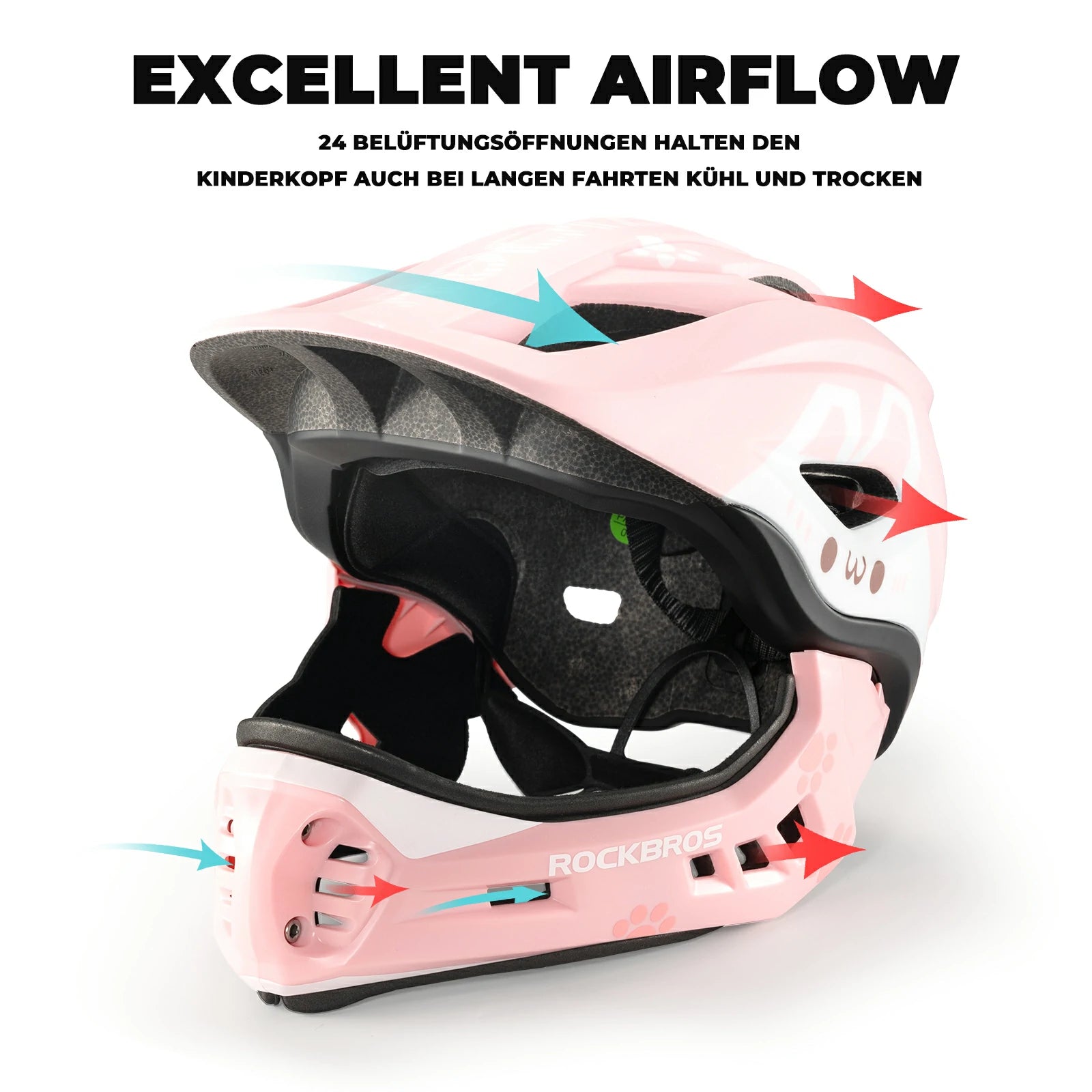 rockbros cartoon integral kinderhelm, 2-in-1 mit einem klick abnehmbarem kinnschutz